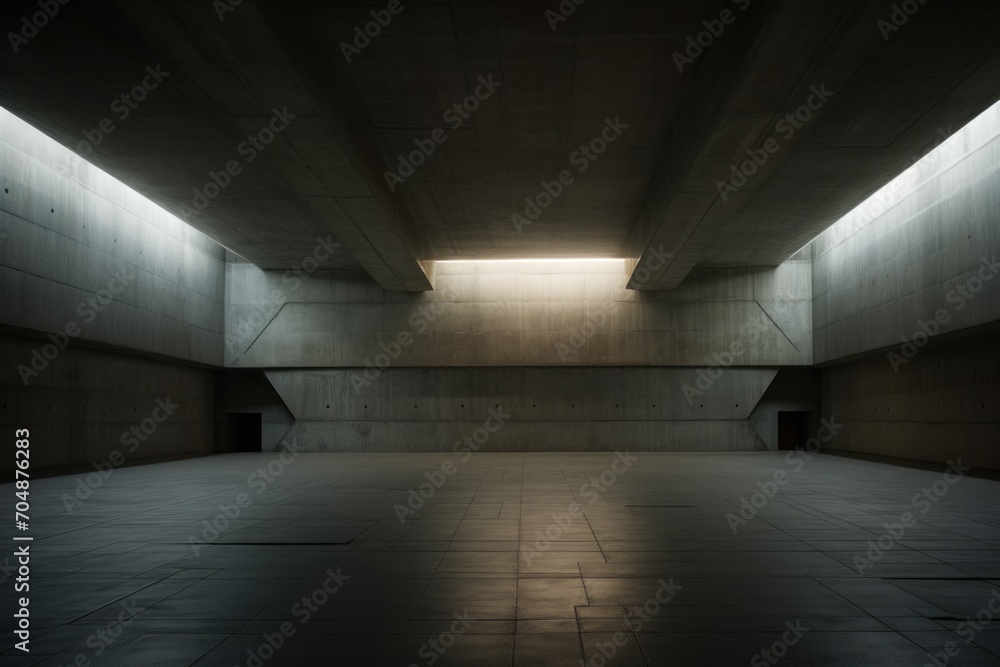 An empty room with concrete walls and floor. Generative AI.