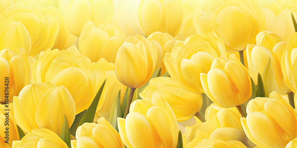 Woman's day banner, copy space, yellow tulips on a yellow background Woman's day banner, copy space, yellow tulips on a yellow background