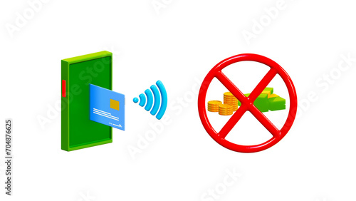 3D rendering of mobile phone with credit card and do not use cash logo, Online shopping concept