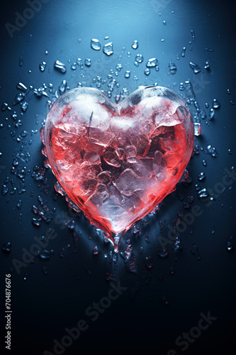 Frozen heart melting on blue background. Valentines Day