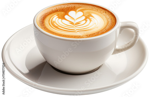 Hot coffee cup latte with Rosetta shaped latte art milk foam on white saucer illustration PNG element cut out transparent isolated on white background ,PNG file ,artwork graphic design.