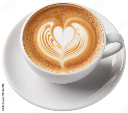 Hot coffee cup latte with Tulip shaped latte art milk foam on white saucer illustration PNG element cut out transparent isolated on white background ,PNG file ,artwork graphic design.