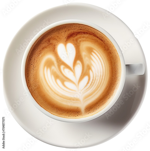 Hot coffee cup latte with Tulip shaped latte art milk foam on white saucer illustration PNG element cut out transparent isolated on white background ,PNG file ,artwork graphic design.