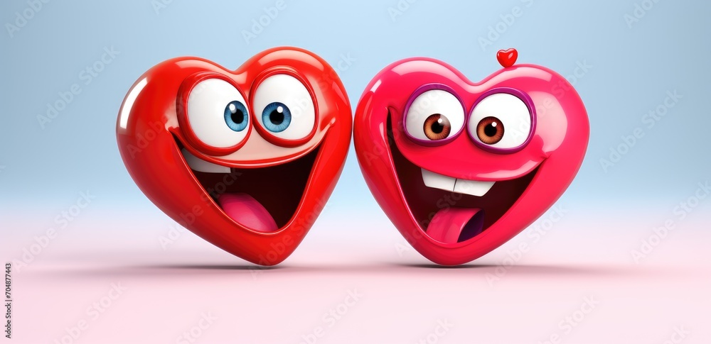 Two 3d animated hearts with emotions, heart emoji. Icon for the day of lovers. Symbol of all lovers Two 3d animated hearts with emotions, heart emoji. Icon for the day of lovers. Symbol of all lovers