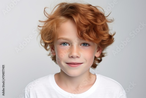 Portrait of a red-haired boy with freckles on his face