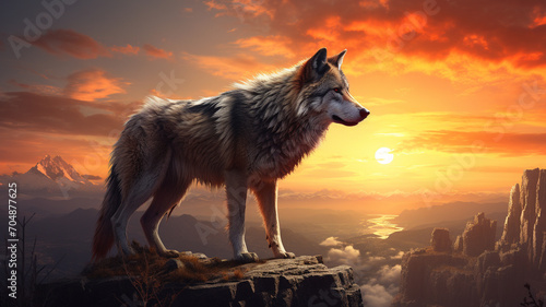 wolf at sunset background © Yuwarin