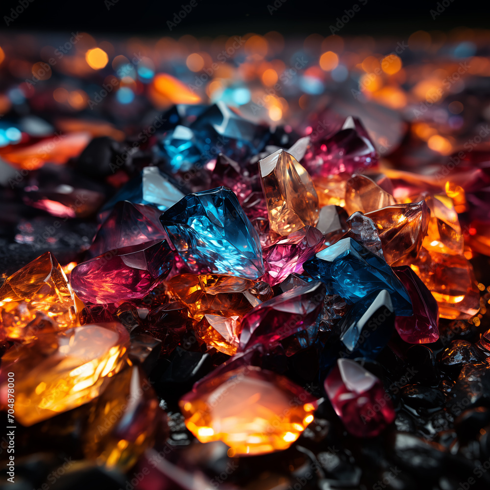 Macro detail precious gemstones. Abstract sparkling crystal background. Fabulous underground treasures.
