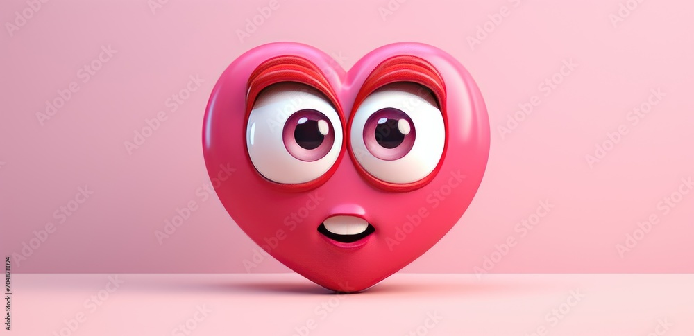 cute heart on a one tone background with emotion. Cartoon Heart with big realistic eyes. Pink shades cute heart on a one tone background with emotion. Cartoon Heart with big realistic eyes. Pink shades