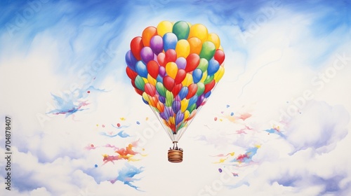 A colorful balloon caught mid-flight, its vibrant shade standing out against the crispness of a blank white canvas.