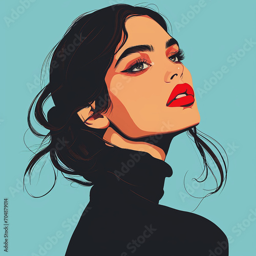 illustration art grafitti popart style comic cartoon portrait einer latina spanischen frau hispona gesicht dunkle haare rore volle lippen mit lippenstift photo
