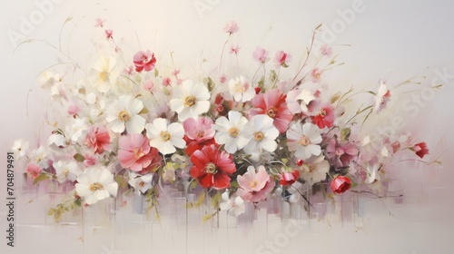 a harmonious array of white, red, and pink flowers gracefully unfolding on a flawlessly white canvas. © Khan