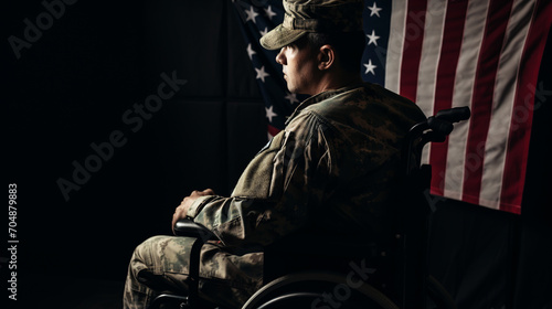 Man on wheelchair concept USA veteran.