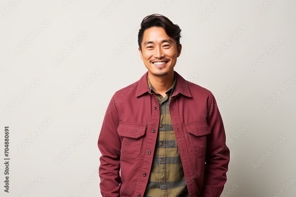 Portrait of a handsome young asian man smiling on grey background Portrait of a handsome young asian man smiling on grey background