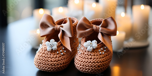 Newborn baby girl crochet shoes and headband, pearl shoes, baby gift, infant shoes, baby booties photo