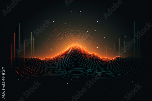 Graphic resources concept. Abstract colorful spectrum illustration. Various vivid colorful light rays or sound waves background with copy space. Grunge retro vintage style on black background photo