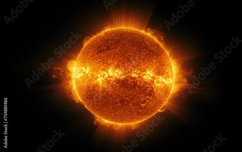 Realistic model of a bright sun on black background,