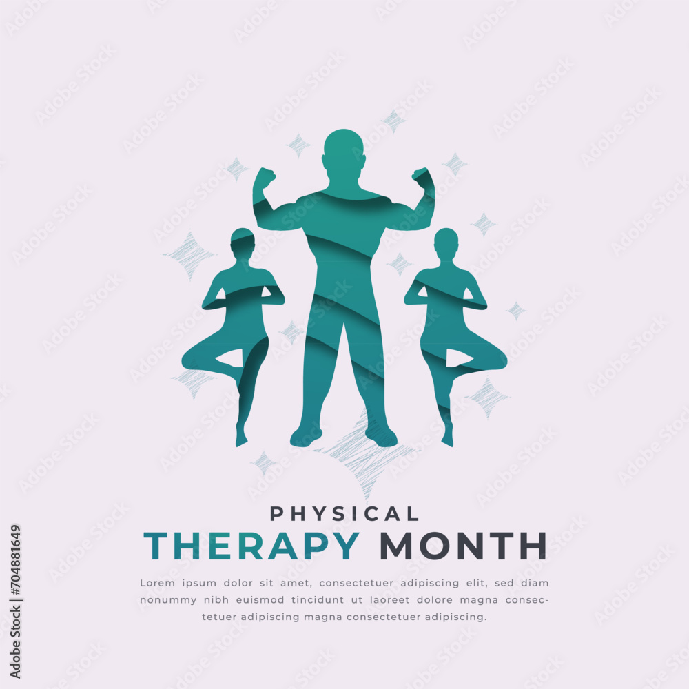 Physical Therapy Month Paper cut style Vector Design Illustration for Background, Poster, Banner, Advertising, Greeting Card Physical Therapy Month Paper cut style Vector Design Illustration for Background, Poster, Banner, Advertising, Greeting Card
