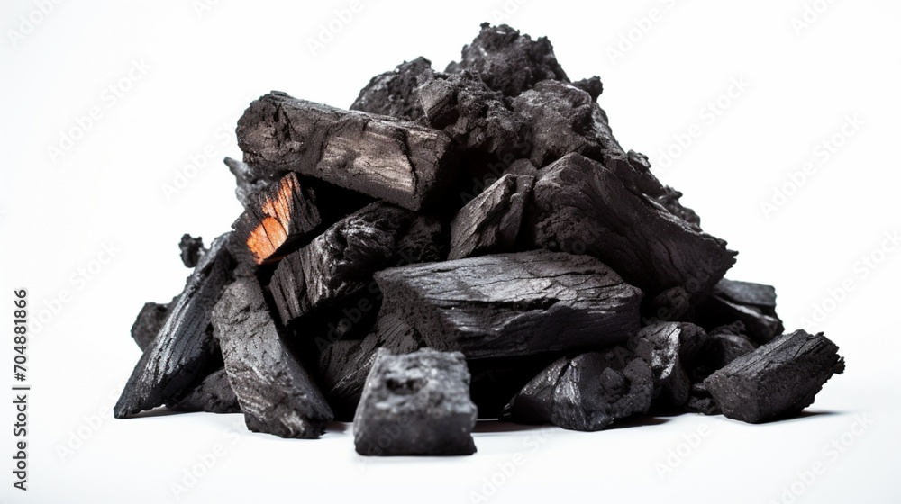 a pile of coals against a white background.