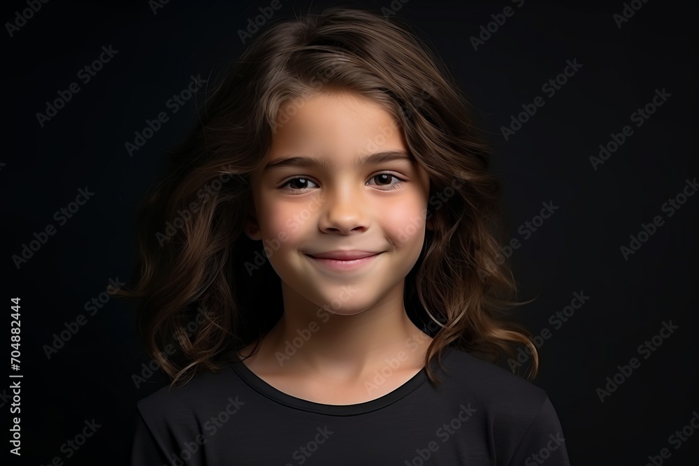 Portrait of a cute little girl with long curly hair on dark background Portrait of a cute little girl with long curly hair on dark background