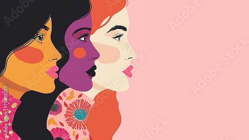 Women day - Three Women illustration with copy space - AI Generative