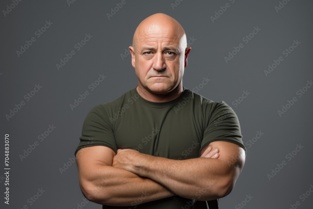 Strong muscle man standing with crossed hands - obrazy, fototapety, plakaty 