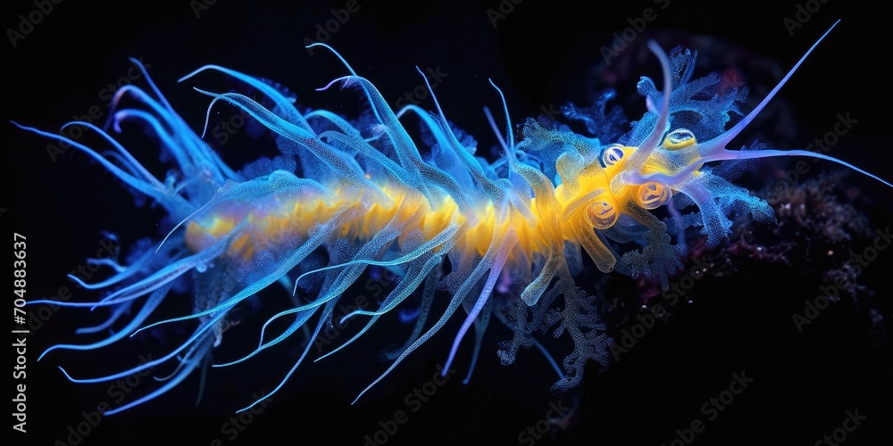 Bioluminescent Sea Creature Glowing in the Deep Sea, Marine Life and Biodiversity Bioluminescent Sea Creature Glowing in the Deep Sea, Marine Life and Biodiversity
