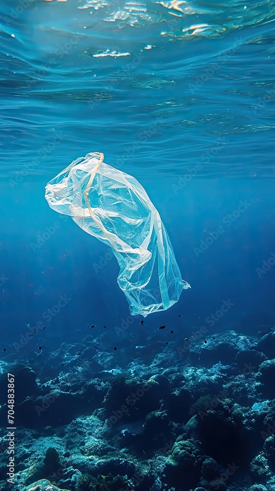 Plastic Bag Floating in Ocean, Marine Pollution and Environmental ...