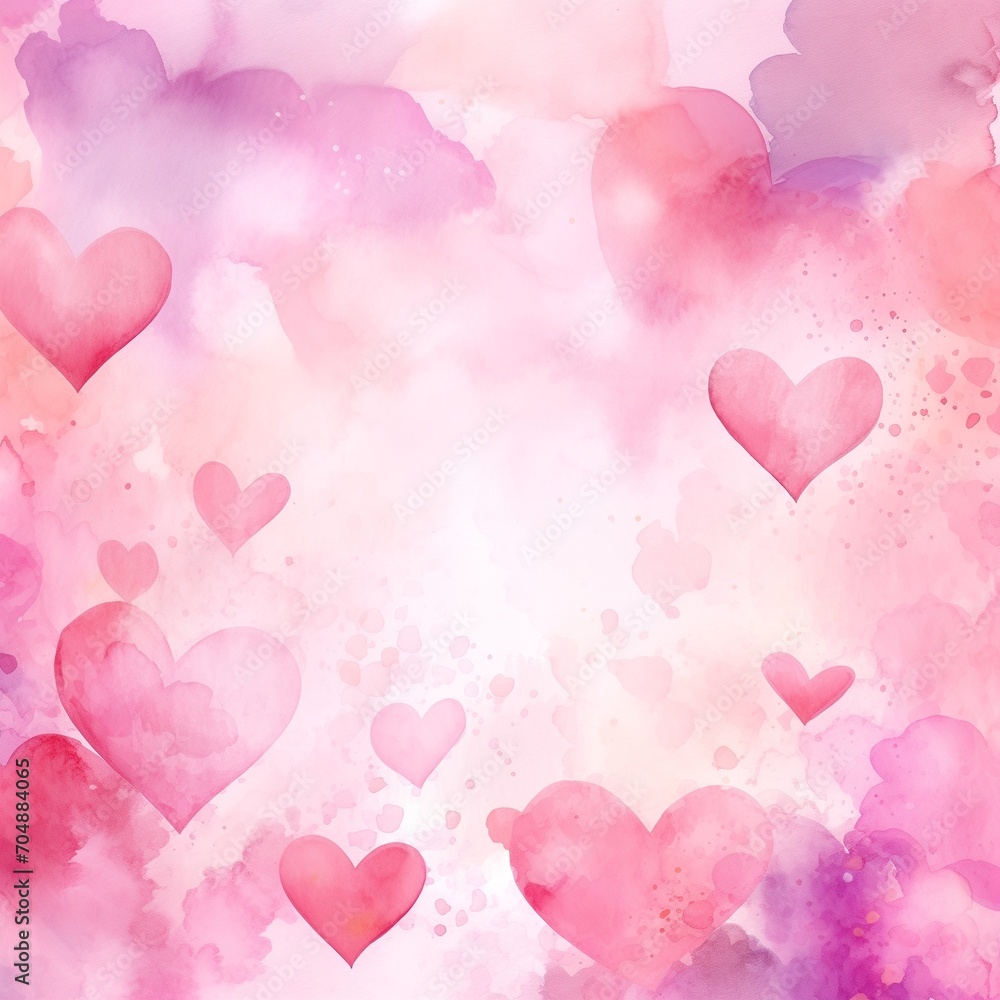 Pink background with hearts, Valentine's Day backing, pink watercolor background with hearts 