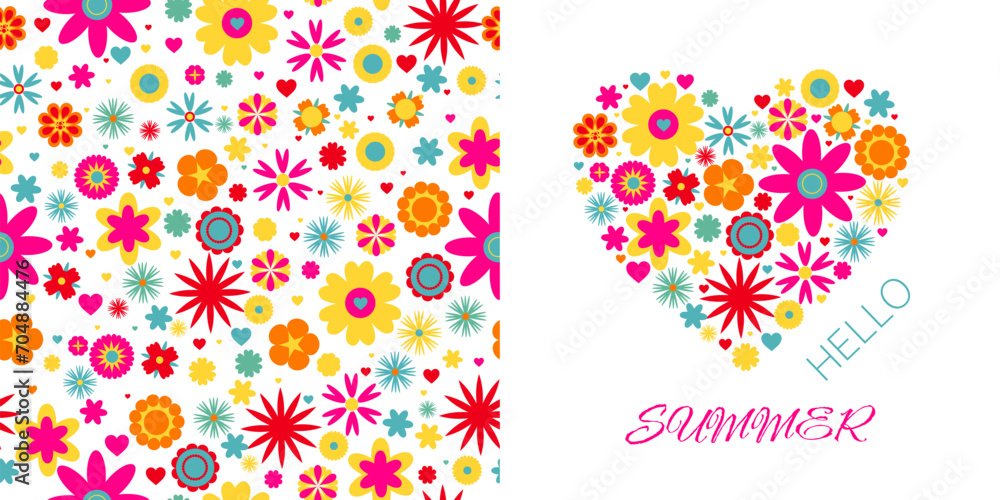 
Seamless spring pattern for fabric, floral heart print for clothing.