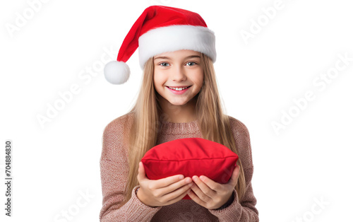 Santa Hat Grasped by Young Girl isolated on transparent Background