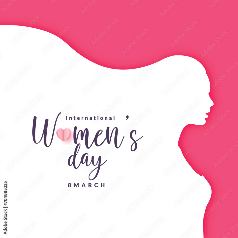international womens day wishes with heart 8 march greeting or wishing card pink color background with social media women face banner, post, design vector illustration