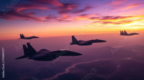 F15 Eagle Strike at sunset, Wallpaper, Generative AI © KHBandak