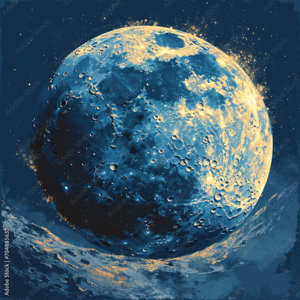 Obraz premium Streamlined Dark Blue Moon Line Art Icon