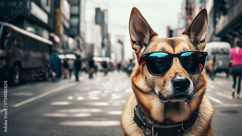 4K funny cute dog wearing sunglasses