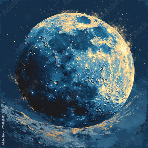 Streamlined Dark Blue Moon Line Art Icon