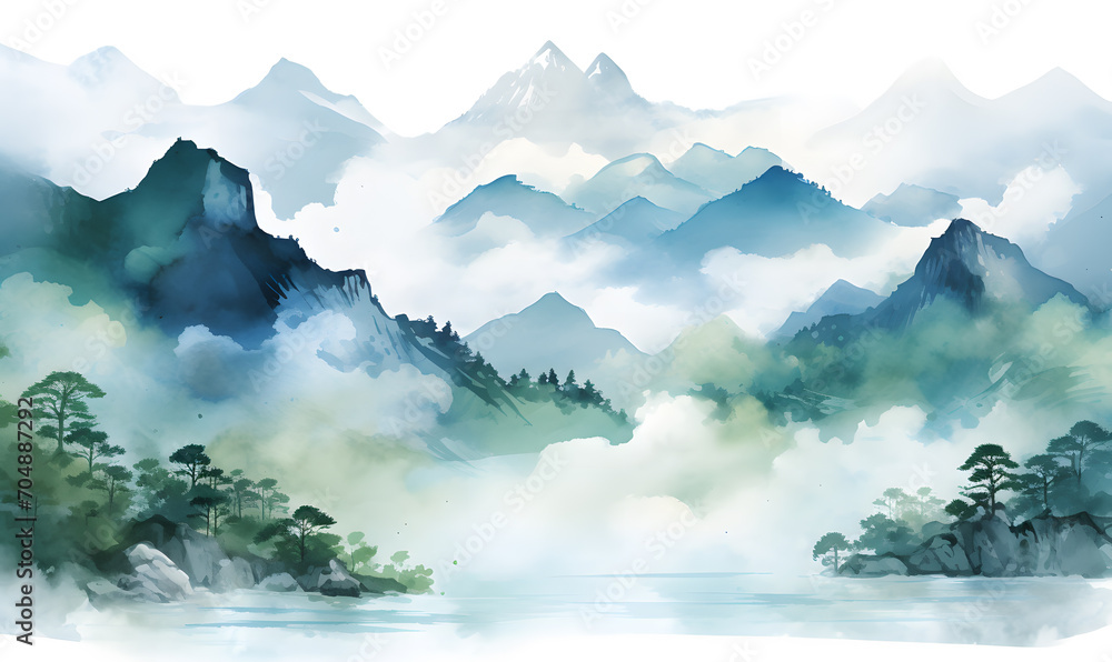 Hand drawn watercolor mountain landscape Hand drawn watercolor mountain landscape
