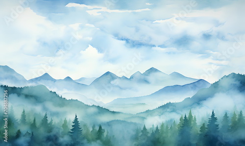 Hand drawn watercolor mountain landscape © Oksana