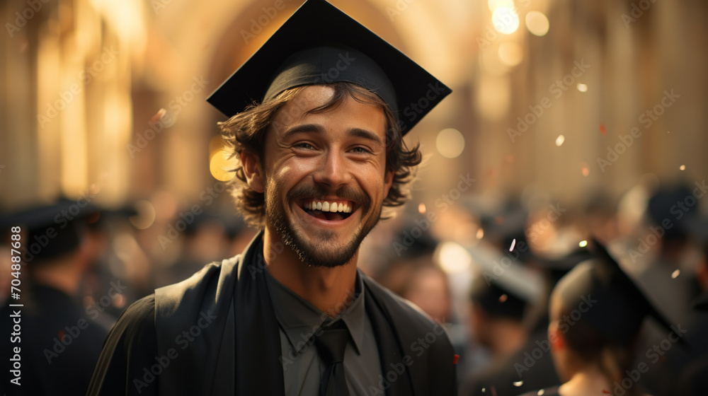 Fototapeta premium Portrait of handsome male graduate in graduation robe