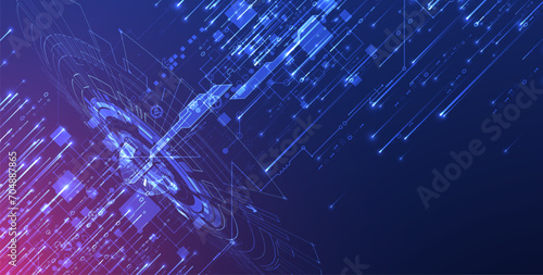 Handmade abstract technology concept. Circuit board, high computer color background. Vector illustration with space for content, web - template, business tech presentation.