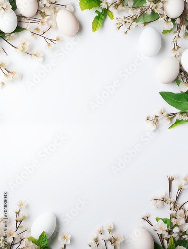 Easter party concept. Top view photo of easter eggs white on isolated white background with copyspace in the middle