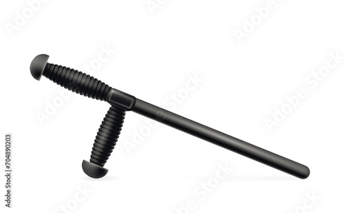 Black Police rubber baton icon isolated on white background. Rubber truncheon. Police Bat. Police equipment.
