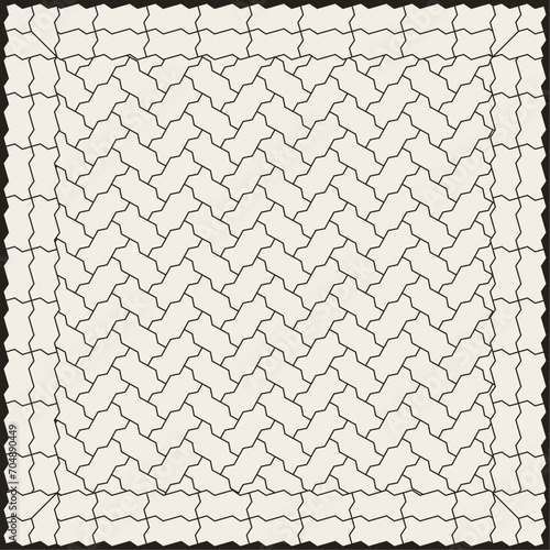 Zig zag shape paving blocks design in square. Seamless tiles and slabs pattern. Modern stylish texture. Digital backdrop idea.