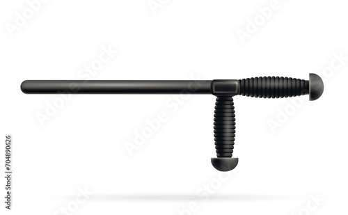 Police bat. Ammunition for police officers, safety rubber baton, isolated clipart. Black club with a handle. Security weapon. Protective military equipment, law enforcement tool photo