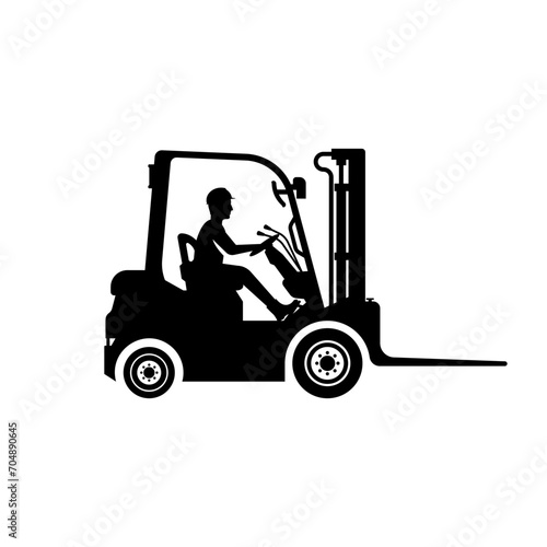 Forklift truck black icon. Template for delivery, logistics, and shipping cargo. Vector illustration flat design. Isolated on white background.