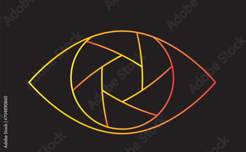 A creative camera lens with aperture blades as an all-seeing eye on a black background. Psychology concept photo