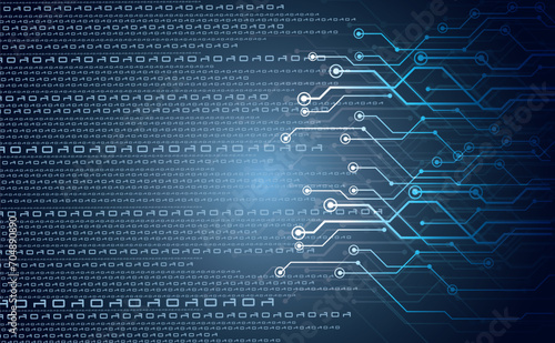 Binary code background. Digital binary data with streaming digital code. Futuristic cyberspace. Concept of coding or hacker. Crypto data, Dark blue gradient background.