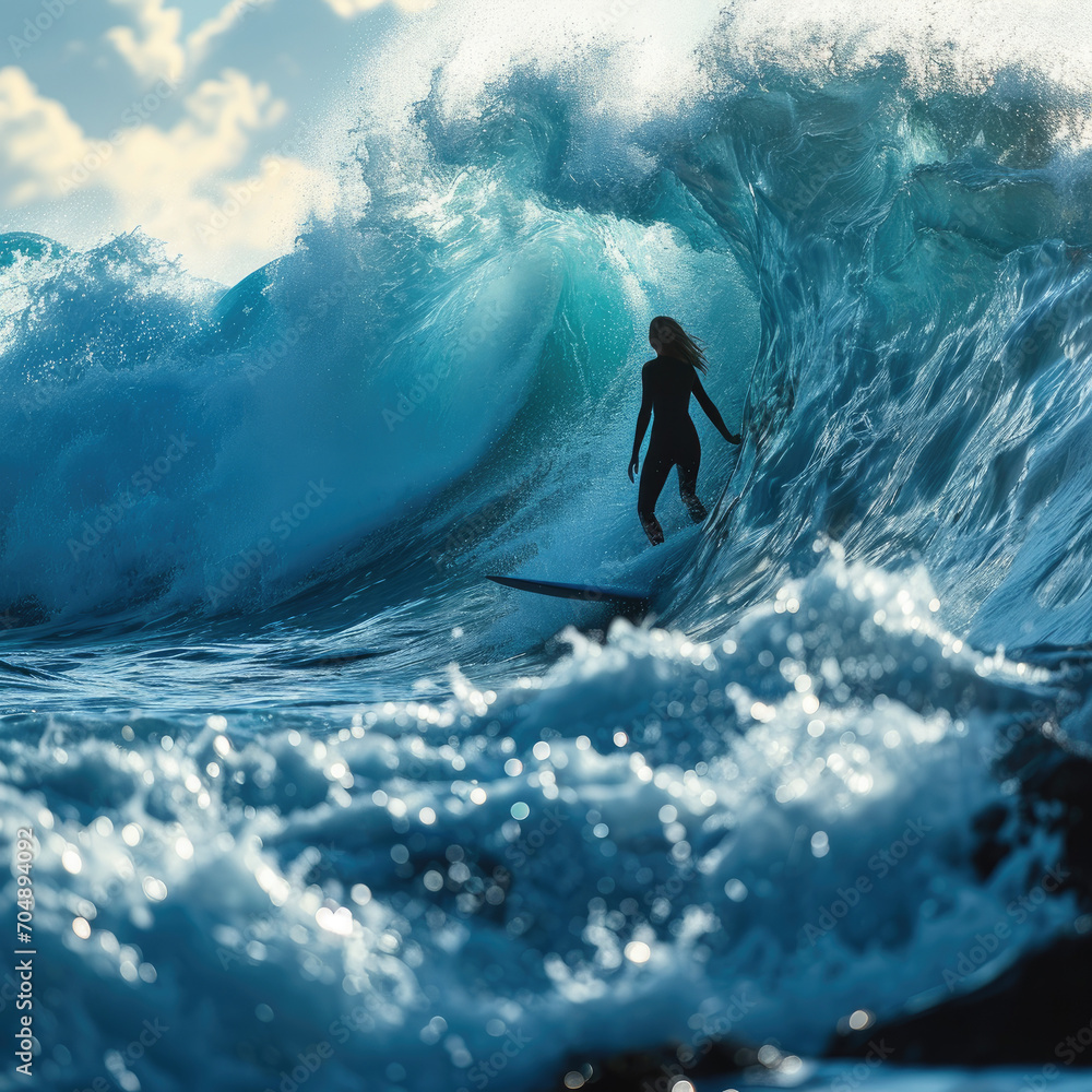 Surfing Silhouette: A Woman and the Giant Wave