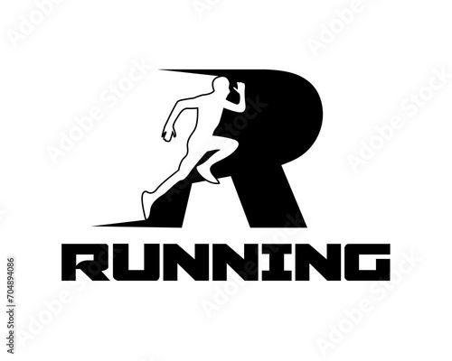 running logo design template r accompanied by shadows of people running