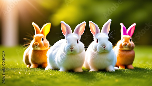 A family of Easter bunnies are waiting for Happy Easter © Irina
