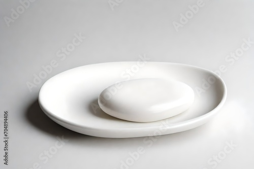 A plain white ceramic soap dish   devoid of soap.